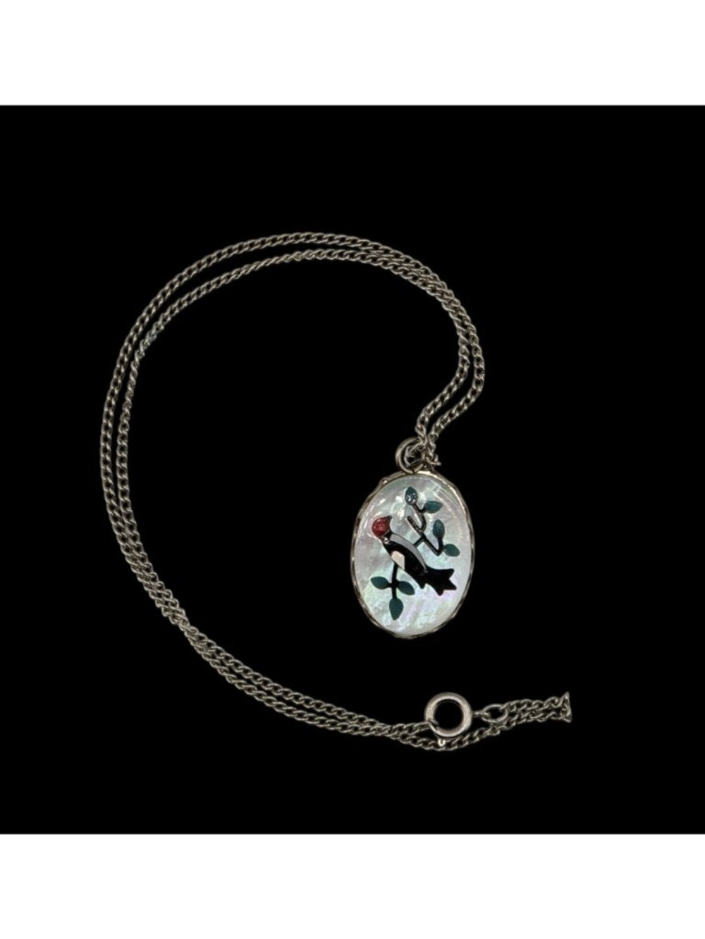 Vintage Artisan Mother Of Pearl Necklace With Bird & Branch Design - Picture 3 of 6